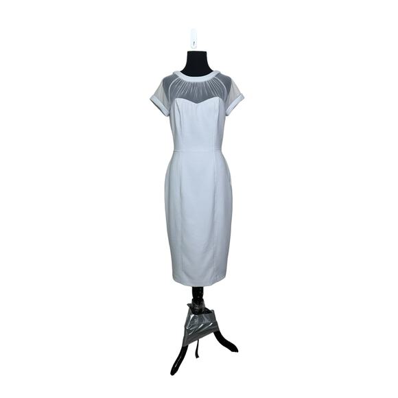 Maggy London light gray short sleeves sheath midi cocktail dress size 6 - Picture 1 of 13